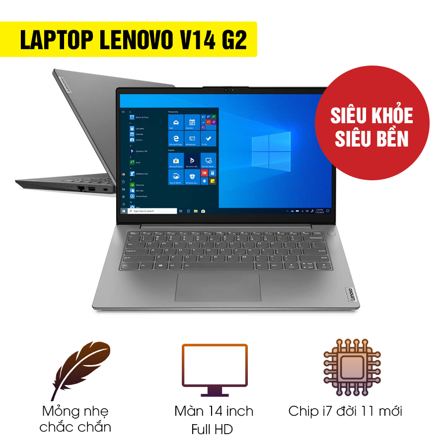 Laptop Lenovo V14 G2 ITL 82KA007KVN (Core i7-1165G7 | 8GB | 512GB | Intel Iris Xe | 14.0 inch FHD | Win10 | Xám)
