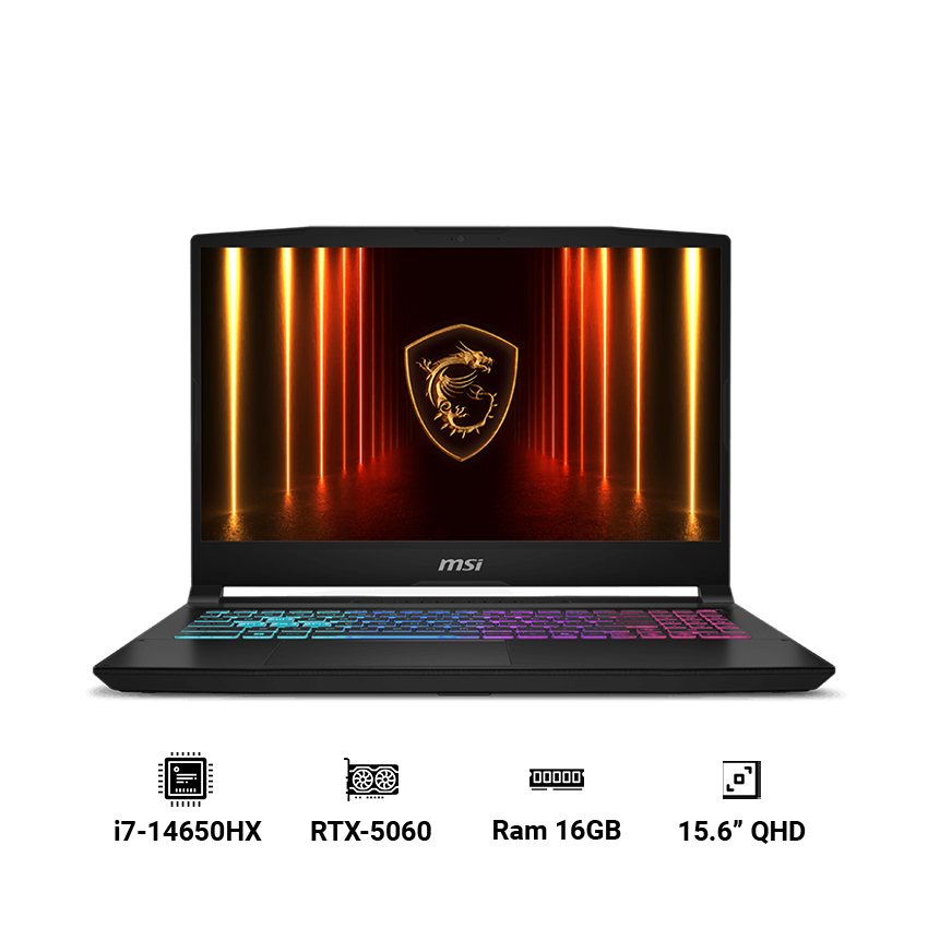 Laptop MSI Katana 15 HX B14WFK-025VN (Intel Core i7-14650HX | RTX 5060 8GB | 15.6 inch QHD 165Hz | 16GB | 512GB | Win11 | Đen)